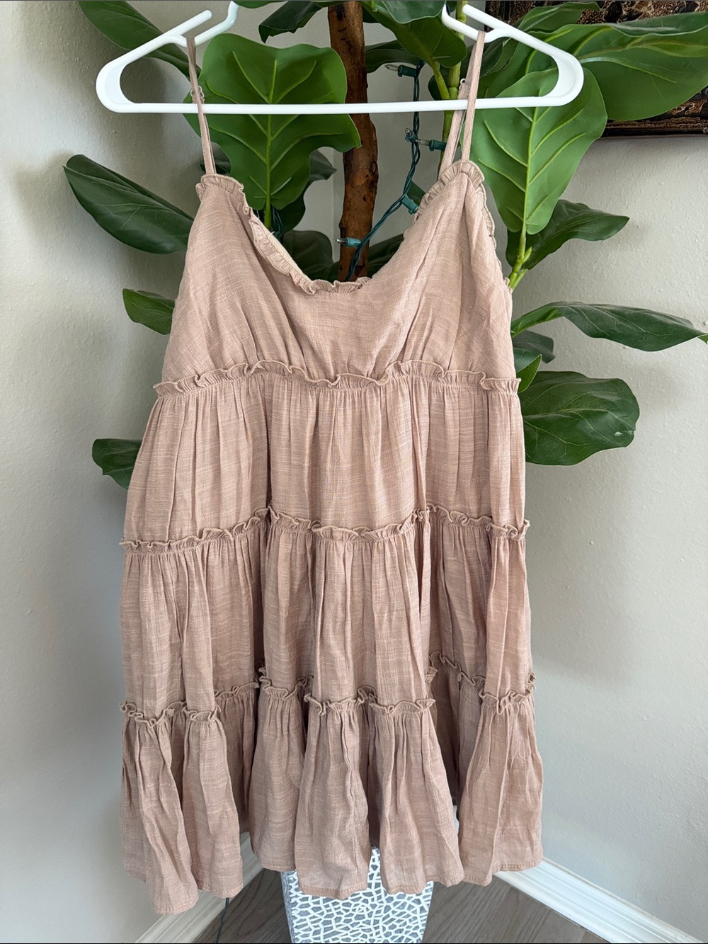 Light Taupe Tiered Spaghetti Strap Dress